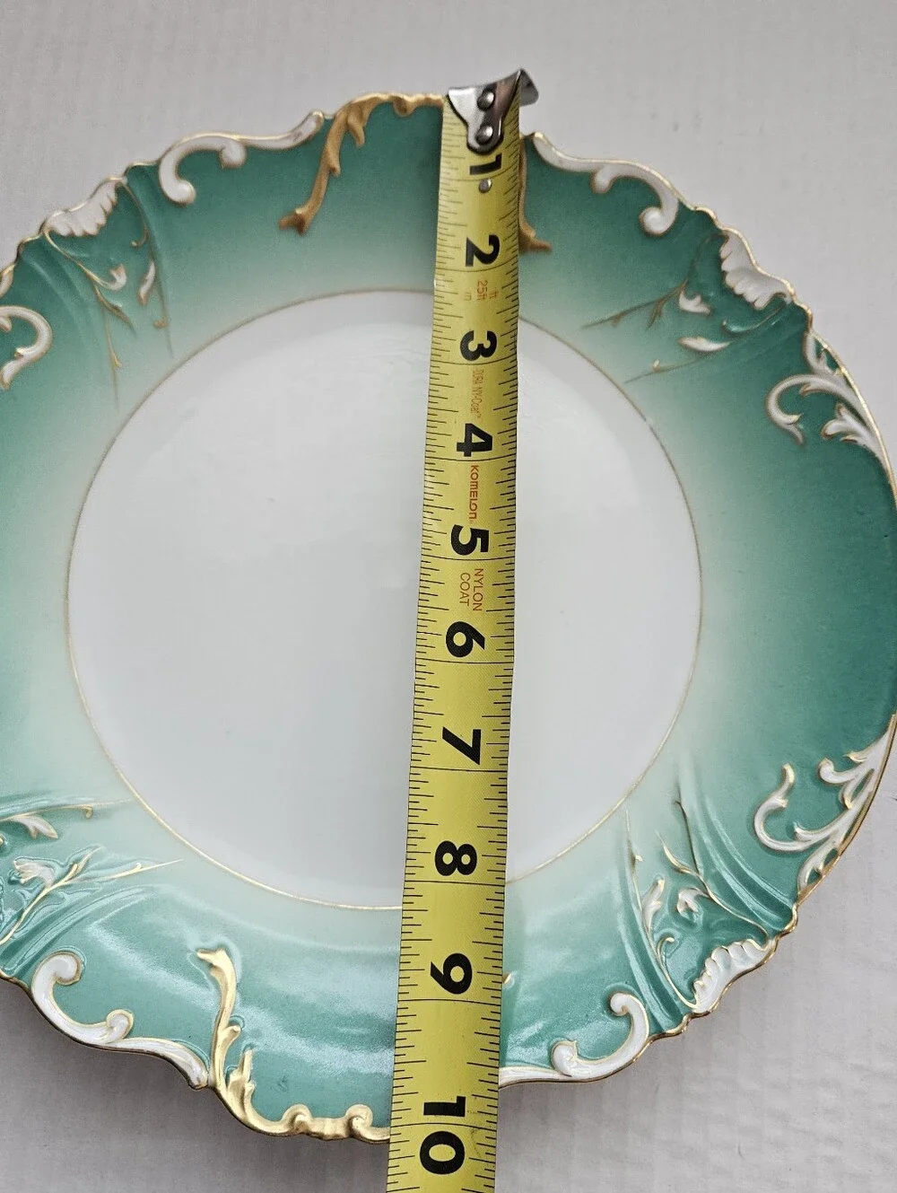 Antique Limoges Decorative Plate Turquoise Green Border And Ornate  Gold Trim